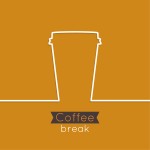 Abstract background with coffee hot drinking cup. from a white ribbon and text Coffee break. orange. for menu, restaurant, cafe, bar, coffeehouse.